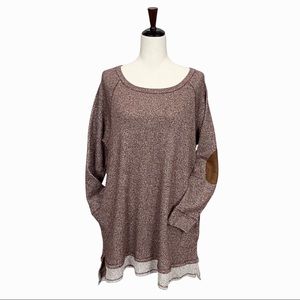 Egs California Pocketed Metallic Silver Woven Knitted Tunic with Elbow Patches